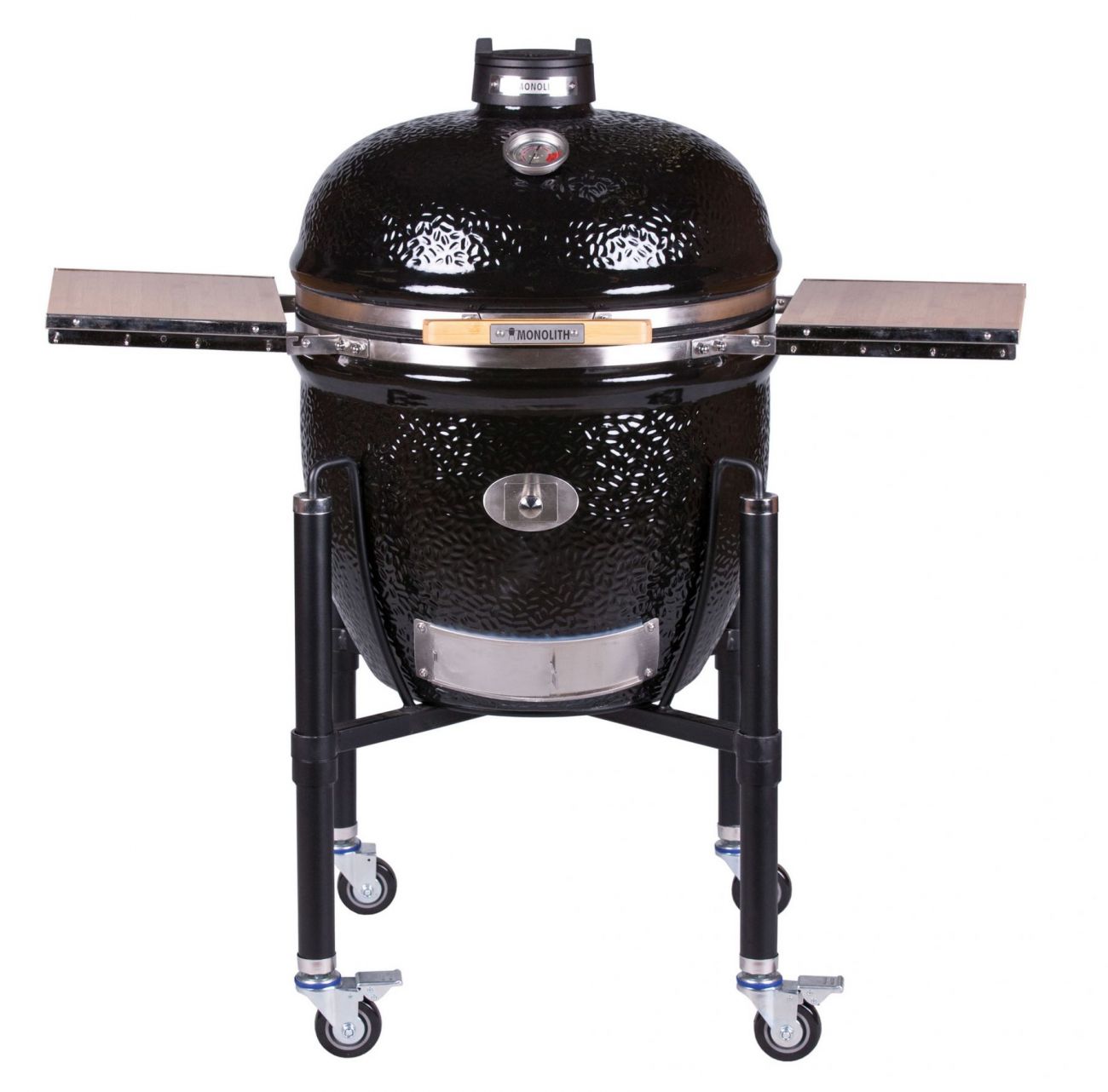 Керамический угольный гриль Monolith LeChef Pro 2.0 Black, 52 см, с ножками и столиками, чёрный