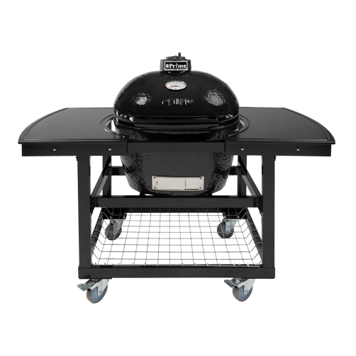 Керамический угольный гриль Primo Oval 300 (Family), 38х56 см, на столе с боковыми композитными столешницами