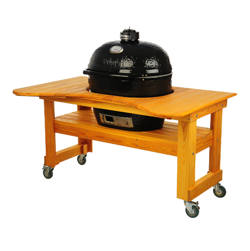 Керамический угольный гриль Primo Oval XL 400, 64 см, на столе из лиственницы