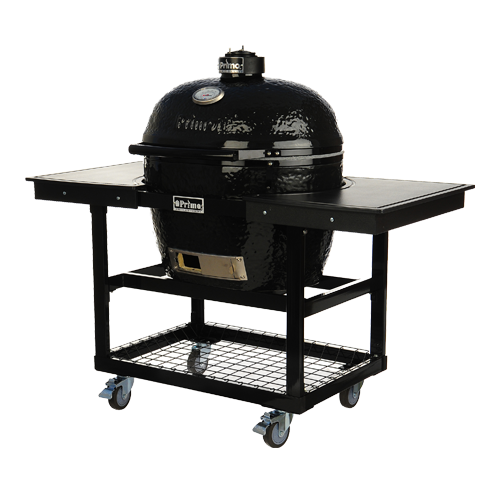 Керамический угольный гриль Primo Oval XL 400, 64 см, на столе с боковыми композитными столешницами