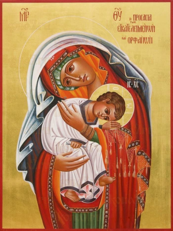 Защитница сирот и детей оставленных икона Божией Матери рукописная на липовой доске (24034)