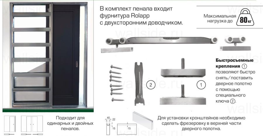 Пенал Rolapp Stealth для дверей высотой 2000 мм