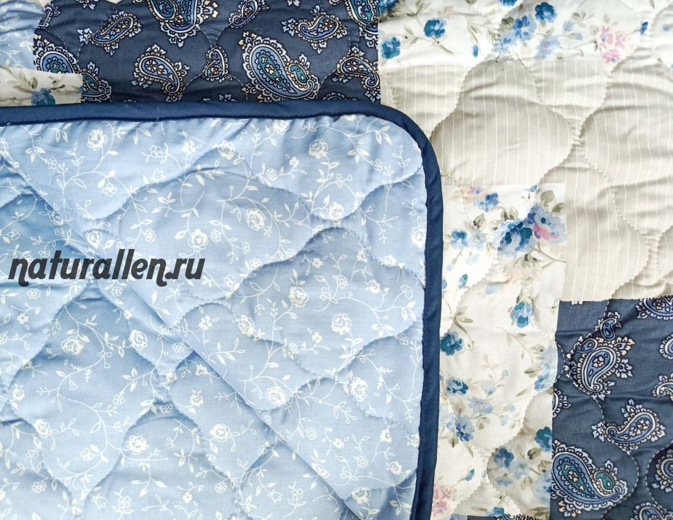 Одеяло межсезонное из льна "Пэчворк" (синее)