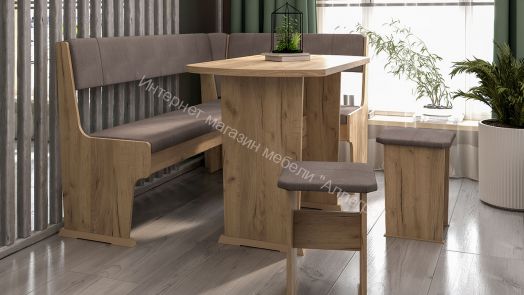 Кухонный уголок «Рио» Дуб Крафт золотой, Микровелюр Duna Stone