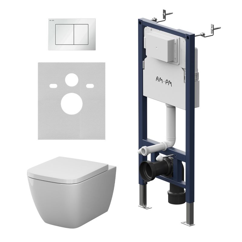 Комплект инсталляции AM.PM PrimeFit с унитазом Gem Aquaspin, клавишей белый IS90201.901901