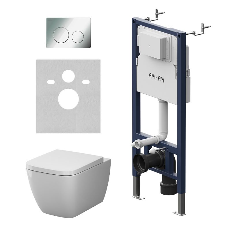 Комплект инсталляции AM.PM PrimeFit с унитазом Gem Aquaspin, клавишей хром IS90151.901901