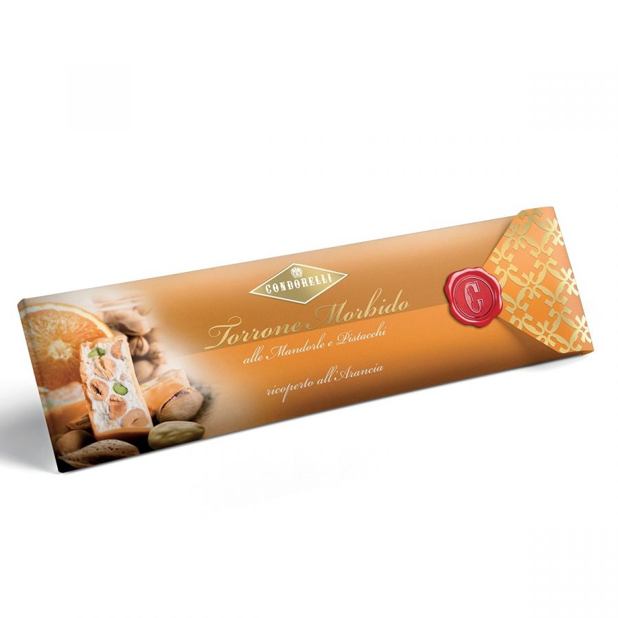 Торроне с апельсиновой глазурью, Condorelli, 150 г, Stecca di torrone morbido ricoperto all’arancia 150 g