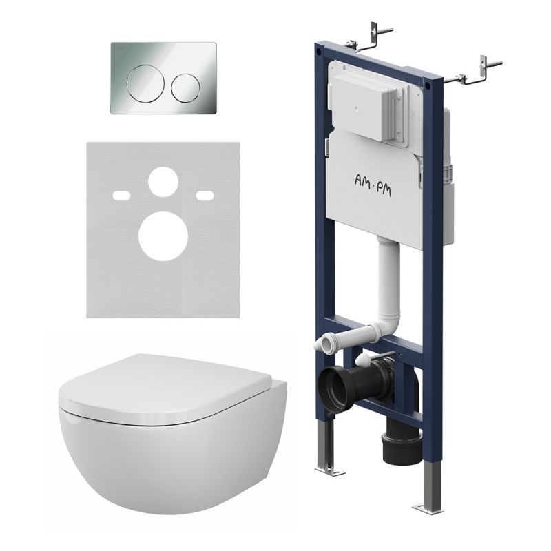 Комплект инсталляции AM.PM PrimeFit с унитазом Above Aquaspin, клавиша хром IS90151.9X1900
