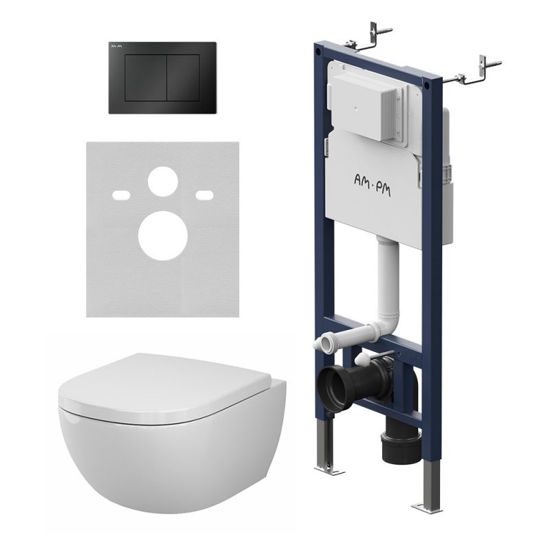 Комплект инсталляции AM.PM PrimeFit с унитазом Above Aquaspin, клавиша черный IS90238.9X1900