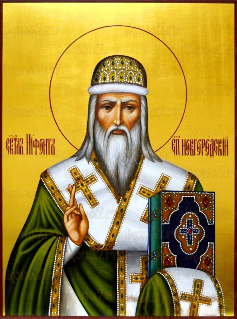 Нифонт Новгородский рукописная Икона на липовой доске (22782)