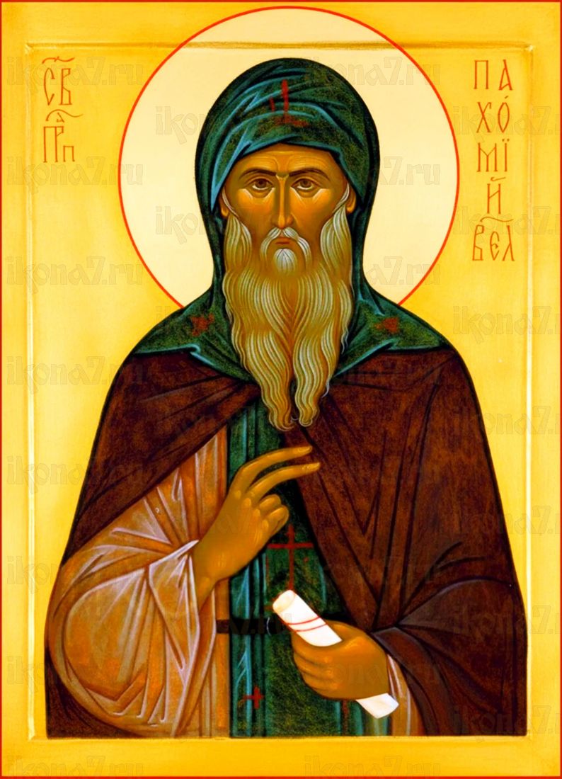 Пахомий Великий рукописная Икона на липовой доске (22837)