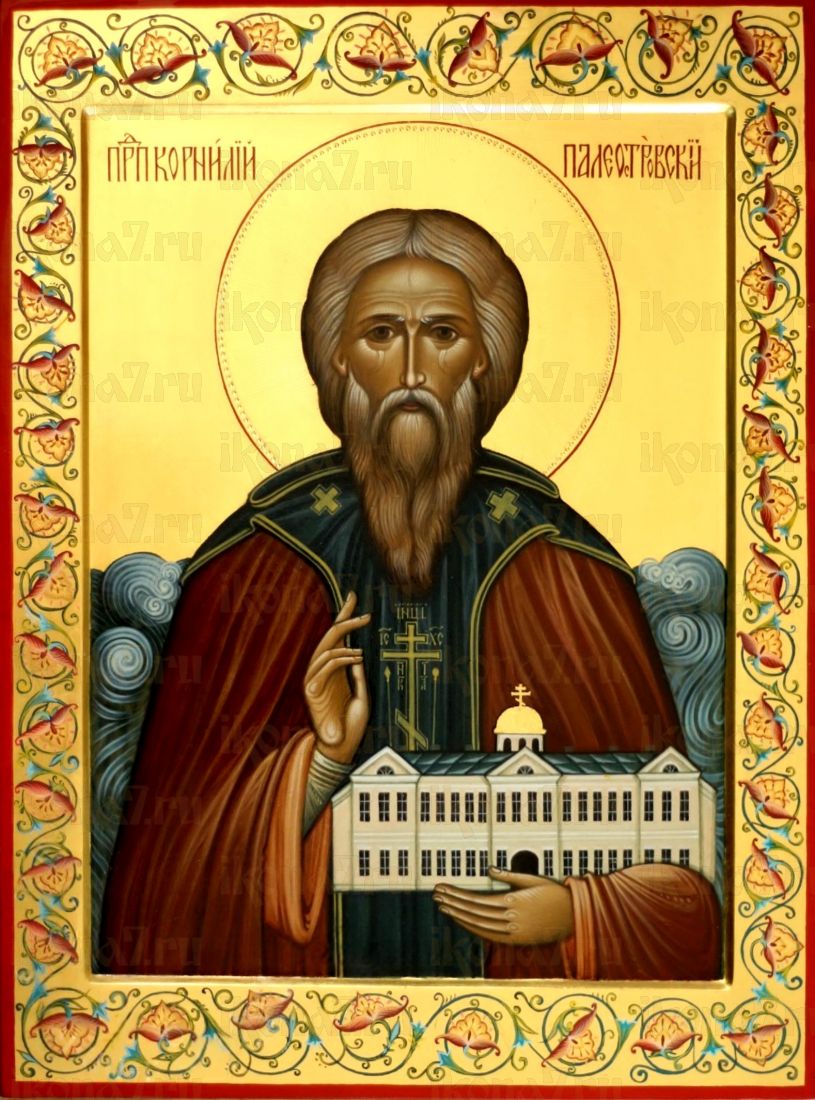 Корнилий Палеостровский рукописная Икона на липовой доске (22877)