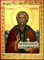 Корнилий Палеостровский рукописная Икона на липовой доске (22877)