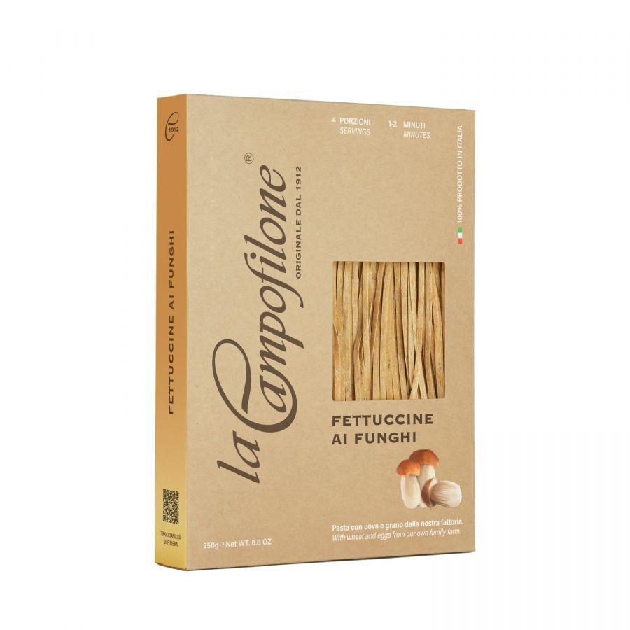 Яичная паста Феттуччине с белыми грибами 250 г, Pasta all’uova Fettuccine ai funghi porcini, La Campofilone, 250 g