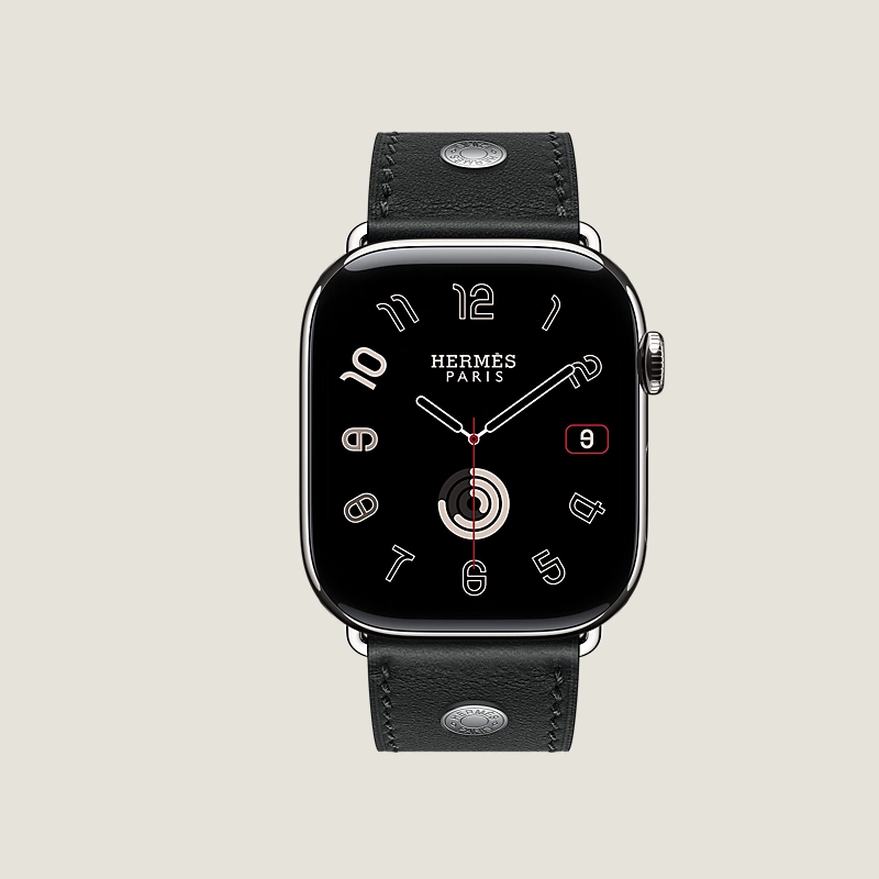Ремешок Apple Watch Hermès 46mm Noir Clou de Selle Leather Single Tour (для корпуса 44/45/46/49)