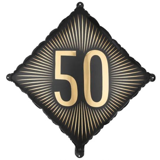 Ромб 50 черно-золотой шар фольгированный с гелием