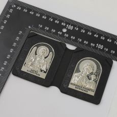 Дорожная икона складень Ангел Хранитель и Казанская Богородица (7х12см, эко-кожа, литье)