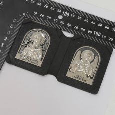 Дорожная икона складень Ангел Хранитель и Семистрельная Богородица (7х12см, эко-кожа, литье)