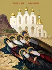 Преподобные отцы в Синае и Раифе избиенные икона печатная (холст на дереве)