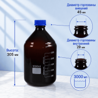 Банка для реактивов Labdevices GL45, 3000 мл, стекло Boro 3.3, темное стекло, с винтовой крышкой, градуированная