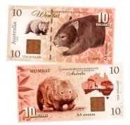 10 долларов — Вомбат. Животные Австралии. Wombat Australia. Памятная банкнота. UNC Oz Msh Ям WB