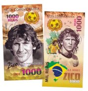 1000 Reais (реалов) Бразилия — Зико. Легенды футбола (Arthur Antunes Coimbra. Brasil). Памятная банкнота. Msh Oz WB