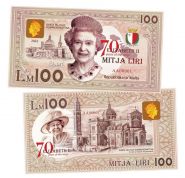 100 Liri Malta — 70 лет правления королевы Елизаветы 2. Мальта. Памятная банкнота UNC Oz ЯМ WB