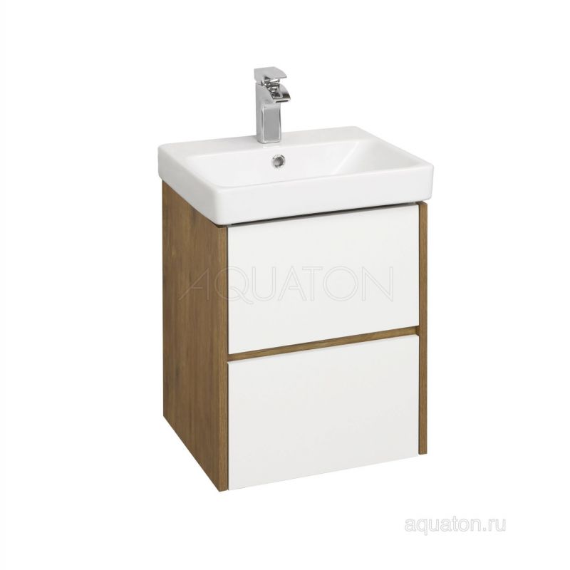 Тумба с раковиной Aquaton Сканди 45 белая, дуб рустикальный 1A251601SDZ90