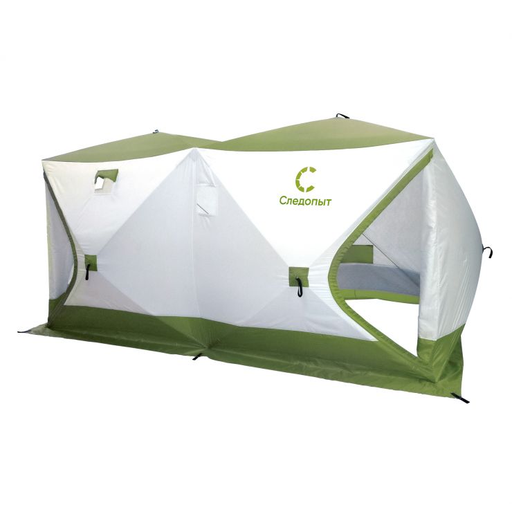 Палатка зима КУБ 2-х комнатная 8 мест/3 слоя 420*210*210см 8.8кв.м СЛЕДОПЫТ Premium (белый/олива) PF-TW-41