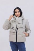 Демисезонная женская куртка весна осень +дутый шарф-косынка 8193 [бежевый]