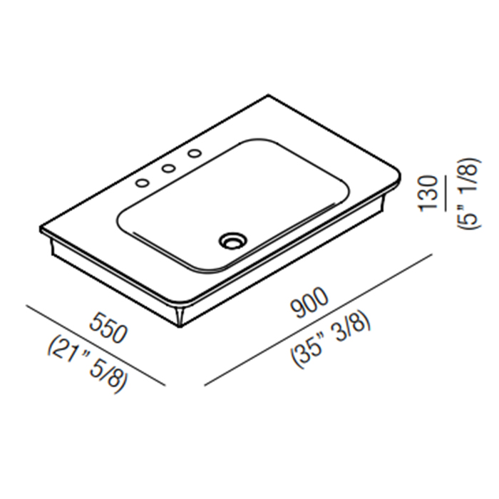 Раковина Agape Novecento XL 90x55x13 см 3 отв. цвет: белый схема 2