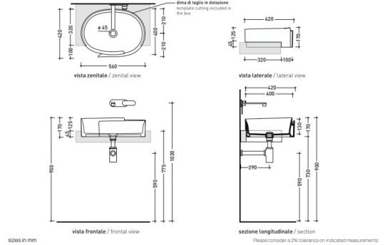 Раковина Flaminia Roll 56 Semi-Inset Basin 56х42 ФОТО