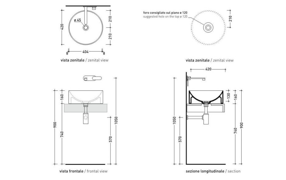 Накладная раковина Flaminia Twin Set Slim Countertop Basin TW42C 42х42 ФОТО