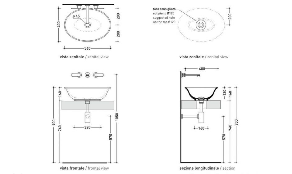 Накладная раковина Flaminia Boll 56 Countertop Basin 56х40 ФОТО