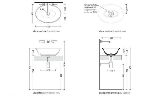 Раковина Flaminia Boll 56 Countertop Basin 56х40 ФОТО