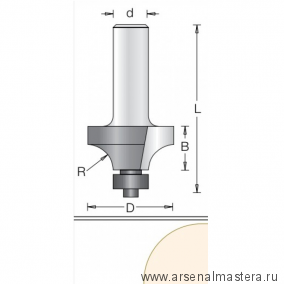 Фреза радиусная с нижним подшипником DIMAR 38.1 x 19.1 x 67 x 12 R12.7 1090199