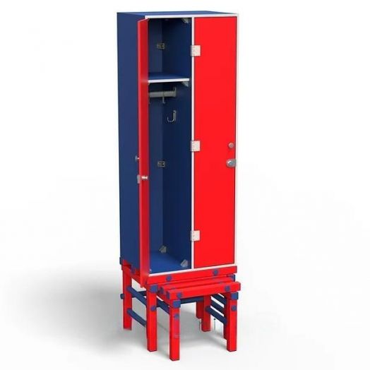 Шкаф для раздевалок 2х-местный, одноярусный со скамейкой