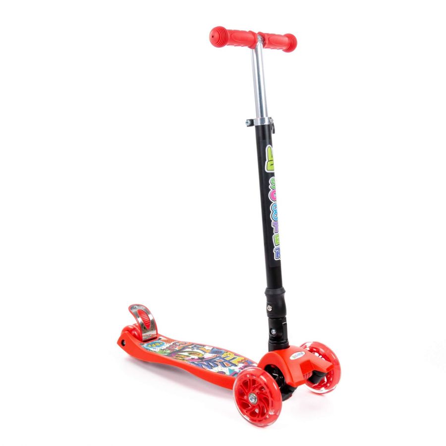 # 0072C Детский самокат (со складной ручкой) (с наклейкой V2) (красно-чёрный) (в коробке)