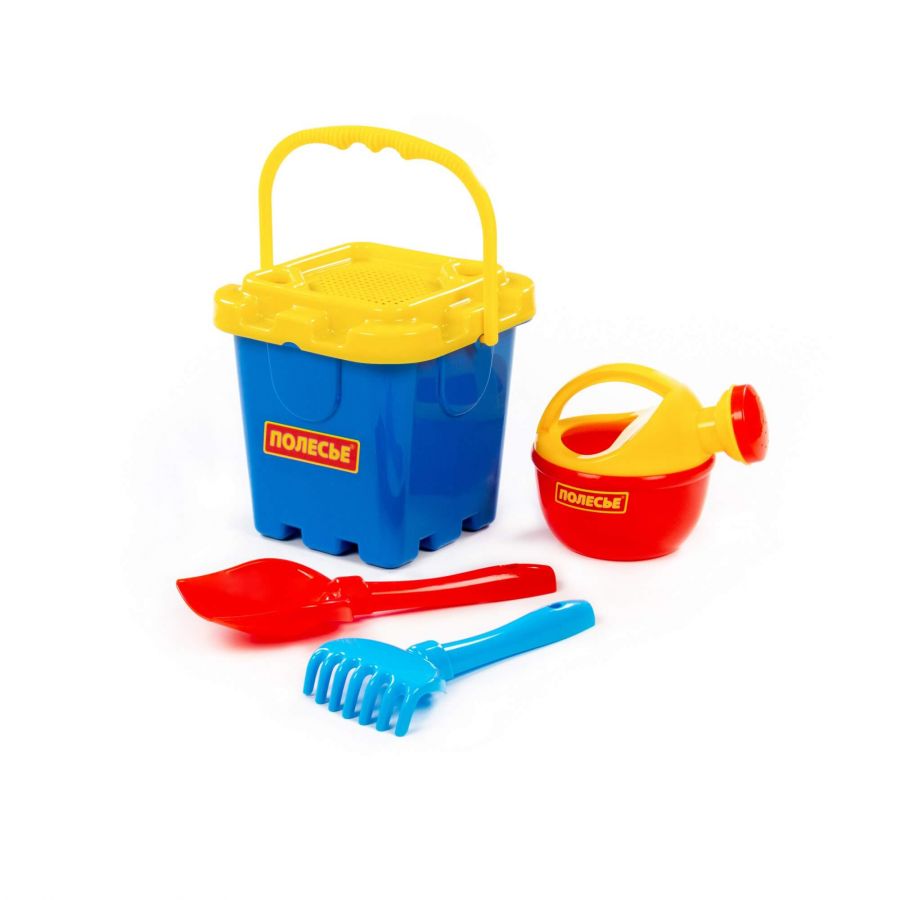 Набор №284: ведро-крепость большое, ситечко-крепость большое, лопатка №5, грабельки №5, лейка малая №4
