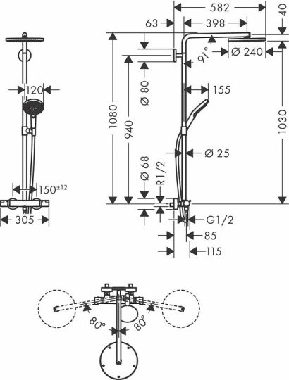 Душевая система Hansgrohe Raindance Select S 27633700 белая матовая схема 8