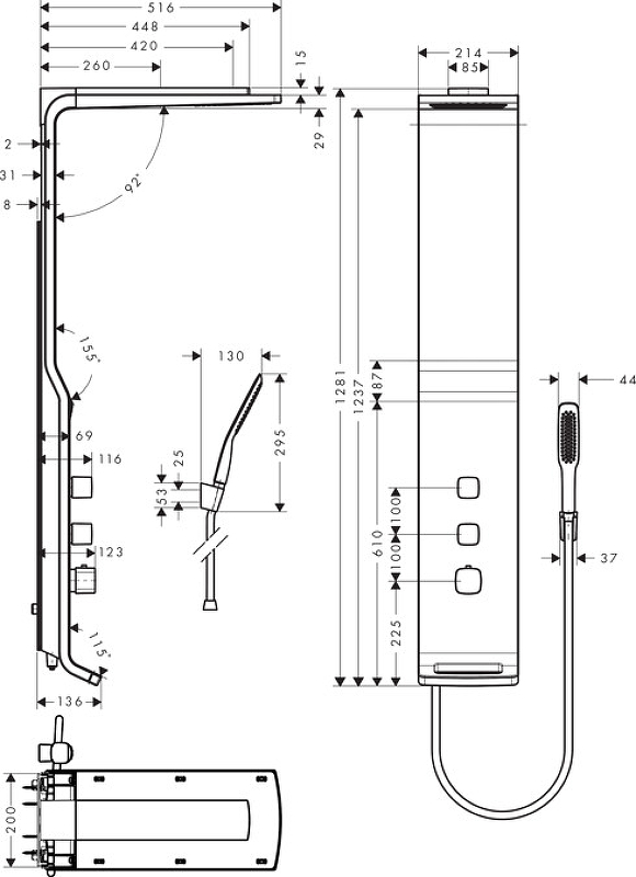 Душевая панель Hansgrohe Raindance 27008400 белая хром схема 2