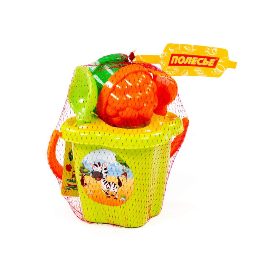 Набор №36: ведро-цветок среднее, ситечко-цветок, совок №2, грабельки №2, 2 формочки