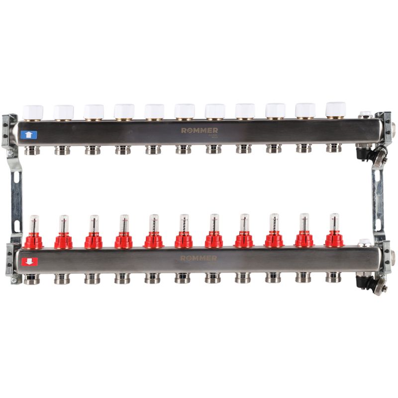 Rommer коллектор 1"x3/4", 11 контуров с расходомерами и запорными клапанами RMS-1201-000011