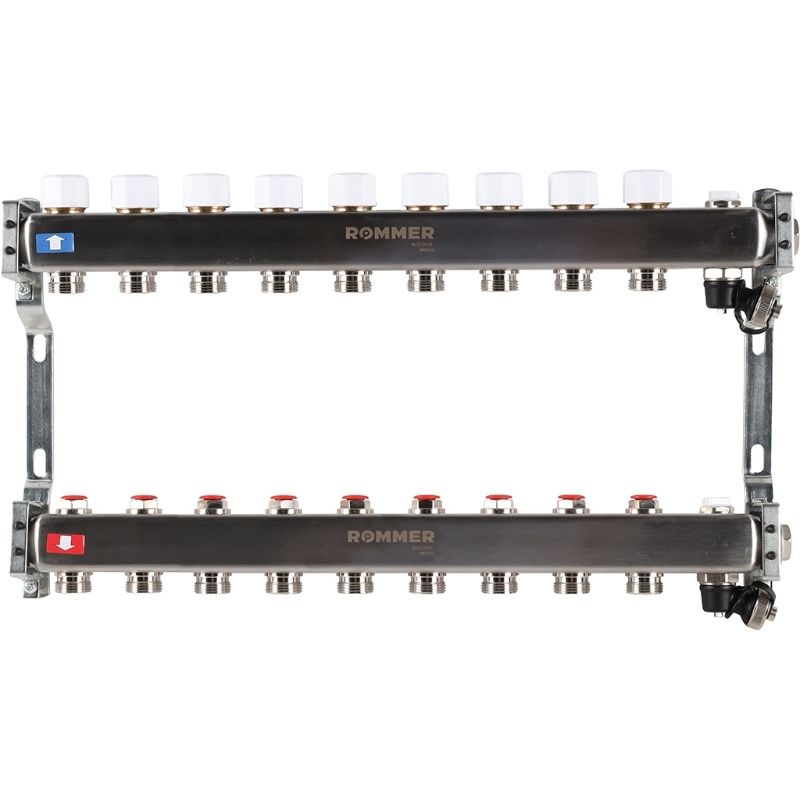 Rommer коллектор 1"x3/4", 9 контуров с запорными клапанами из нерж. стали RMS-3201-000009