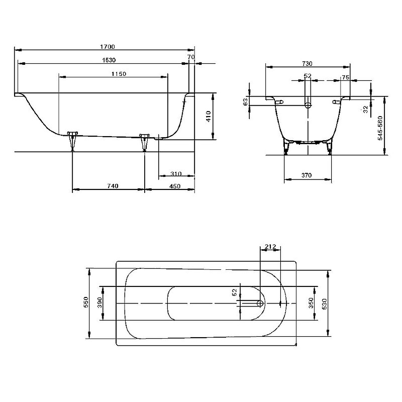 Стальная ванна Kaldewei Saniform Plus 360-1 140х70 111500010001 без покрытия схема 8