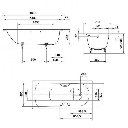 Стальная ванна Kaldewei Saniform Plus 362-1 160x70 111700013001 с покрытием Easy-clean схема 8