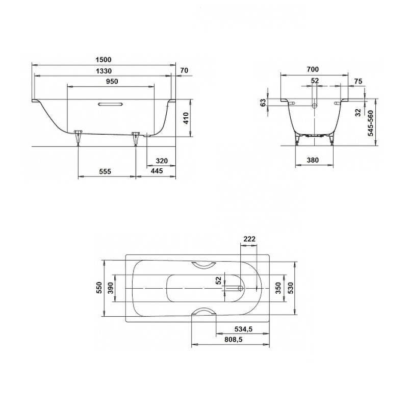 Стальная ванна Kaldewei Saniform Plus 361-1 150x70 111600013001 с покрытием Easy-clean схема 8