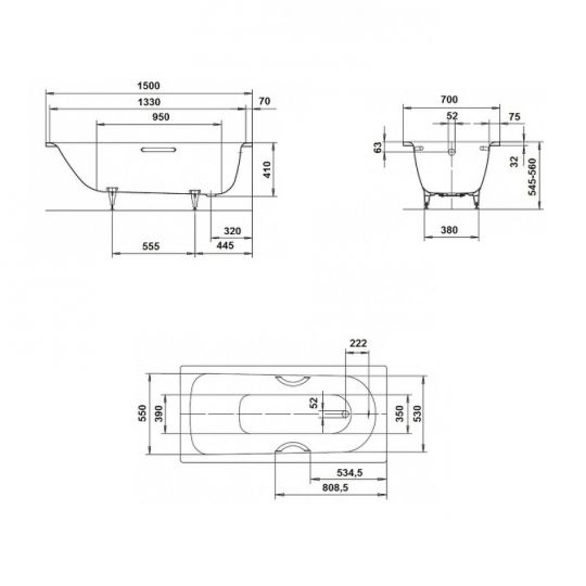 Стальная ванна Kaldewei Saniform Plus 361-1 150x70 111600013001 с покрытием Easy-clean схема 8