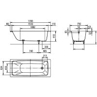 Стальная ванна Kaldewei Cayono 170x75 275000010001 без покрытия схема 10