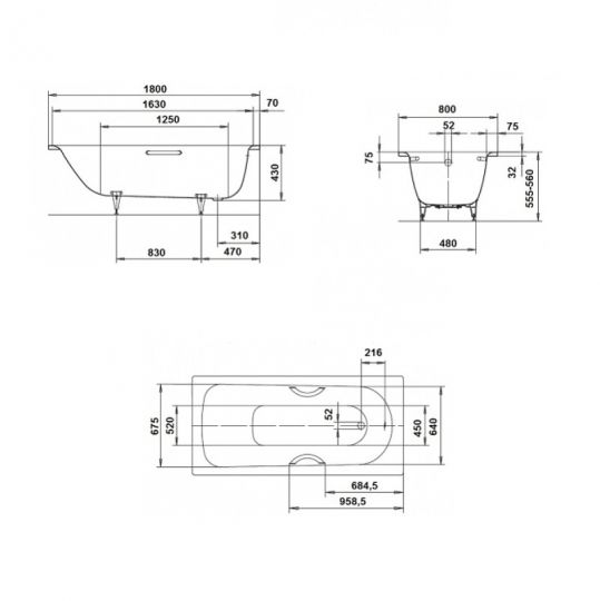 Стальная ванна Kaldewei Saniform Plus 180x80 112800013001 с покрытием Easy-clean схема 8